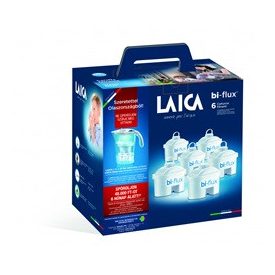Coffee66 LAICA J996050 6 db-os bi-flux univerzális szűrőbetét LAICA STREAM LINE fehér mechanikus vízszűrő kancsóval, ajándékszett
