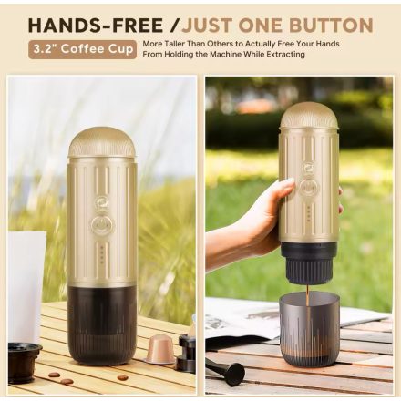 Coffee66 2 in 1 Utazó kávéfőző darált kávéhoz és nespresso kapszulához VÍZMELEGÍTÉSSEL ARANY