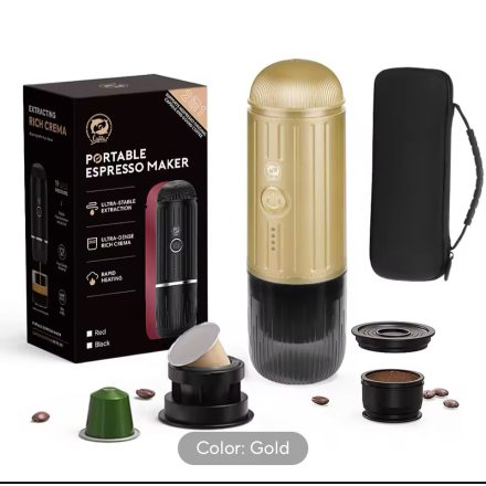 Coffee66 2 in 1 Utazó kávéfőző darált kávéhoz és nespresso kapszulához VÍZMELEGÍTÉSSEL ARANY