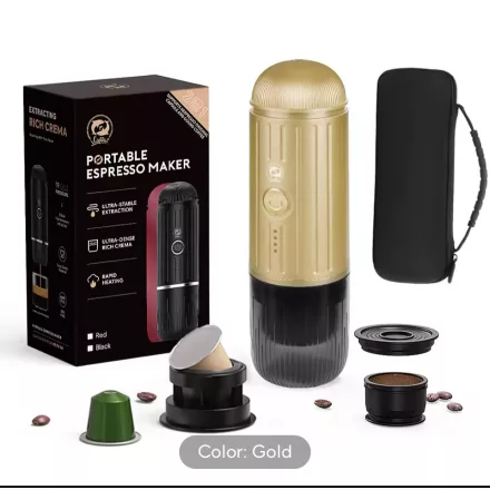 Coffee66 2 in 1 Utazó kávéfőző darált kávéhoz és nespresso kapszulához VÍZMELEGÍTÉSSEL ARANY