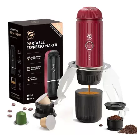Coffee66 2 in 1 Utazó kávéfőző darált kávéhoz és nespresso kapszulához VÍZMELEGÍTÉSSEL PIROS