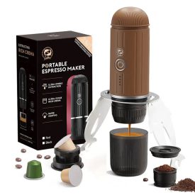 Coffee66 2 in 1 Utazó kávéfőző darált kávéhoz és nespresso kapszulához VÍZMELEGÍTÉSSEL  Világosbarna