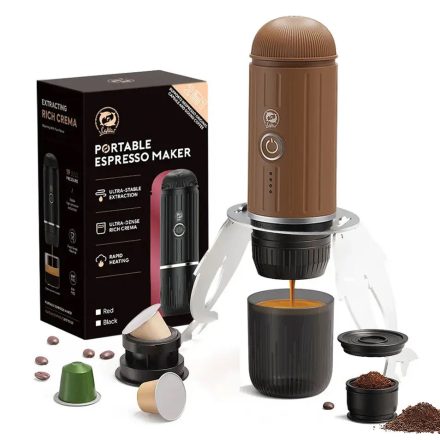 Coffee66 2 in 1 Utazó kávéfőző darált kávéhoz és nespresso kapszulához VÍZMELEGÍTÉSSEL  Világosbarna