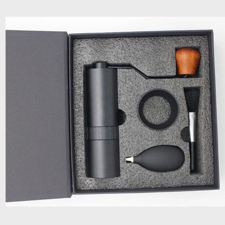 Coffee66 Kézi kávé daráló fa betétekkel, fekete dobozban