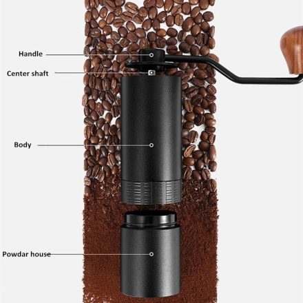 Coffee66 Kézi kávé daráló fa betétekkel, fekete dobozban