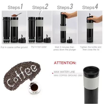 Coffee66 2 in 1 Frech Press Termo bögrében Piros szinben