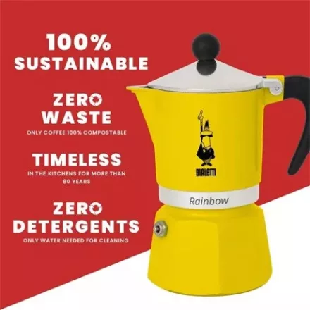 Coffee66 Bialetti Rainbow kotyogós sárga kévéfőző 3 adagos